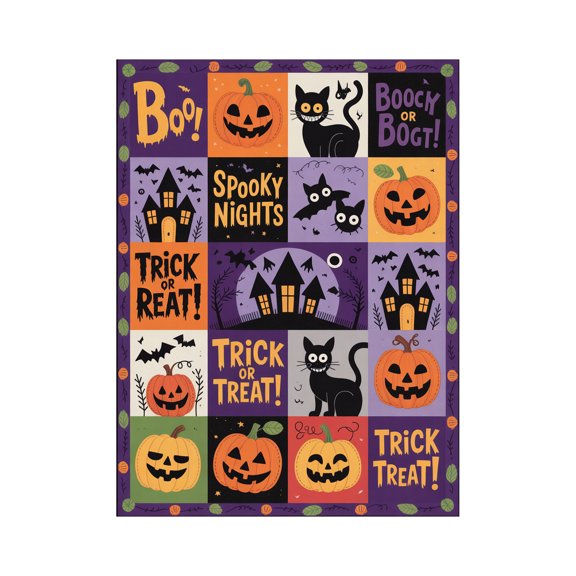 Halloween Throw Blanket 59 Inch Plush Soft Cozy Throw Blanket Throw Blanket for Couch Bed Purple Orange Cartoon Halloween Decor for All Season 1 Piece