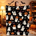 thumbnail image 1 of Halloween Throw Blanket 60x80in Fleece Couch Cover, Cozy Flannel Plush Blanket with Spooky Ghost Pumpkin Print for Bed Living Room, Halloween Decorations Gift by OVFUIZ, 1 of 6