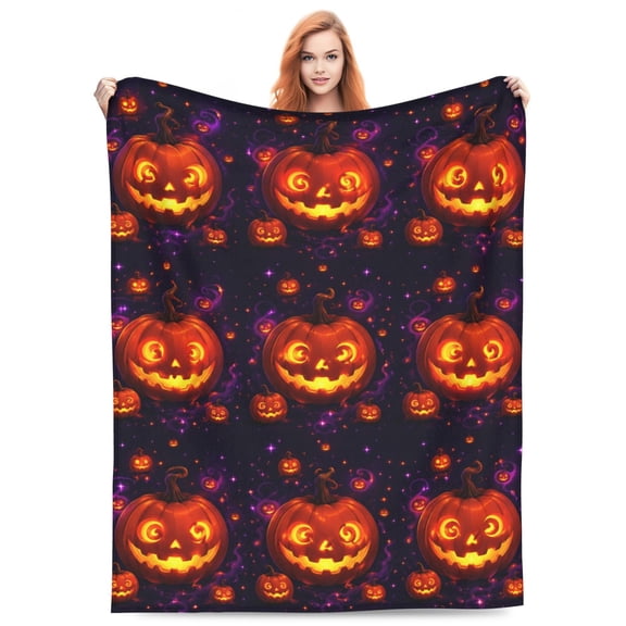 Halloween Throw Blanket, Black Orange Pumpkin Fall Aesthetic, Soft Cozy Warm Plush Flannel Blanket for Couch Travel 50x40