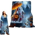 thumbnail image 1 of Halloween Throw Blanket, Blue Cute Pumpkin Ghost Warm Comfortable Bed Sofa Blanket, Funny Bats Flannel Throws and Blankets Living Room Bedroom Decoration 75x100, 1 of 8