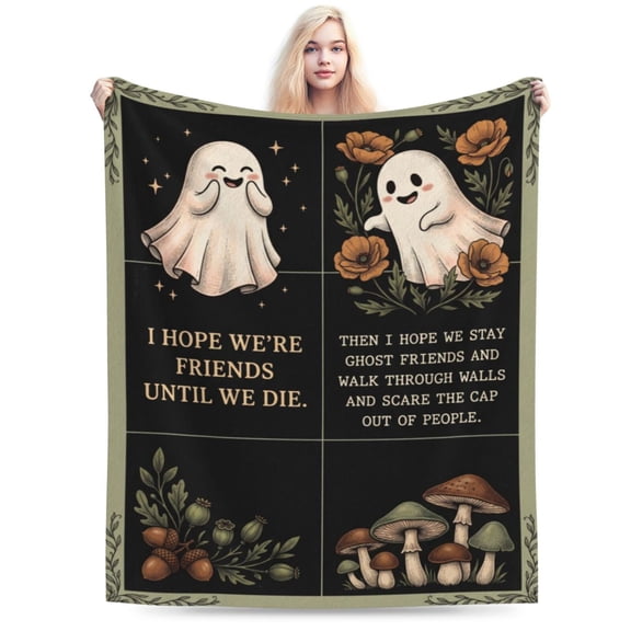 Halloween Throw Blanket, Christmas Birthday Gifts for Adults Women Friends Bestie BFF, Funny Ghost Present, Soft Flannel 50x40