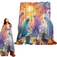 thumbnail image 1 of Halloween Throw Blanket, Color Cute Pumpkin Ghost Warm Comfortable Bed Sofa Blanket, Funny Bats Flannel Throws and Blankets Living Room Bedroom Decoration 100x130, 1 of 8