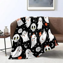 Halloween Throw Blanket for Couch Sofa Bed Cute Ghost Printed Blanket Soft Lightweight Plush Blanket Halloween Room Decor for All Season(Black,Throw(50"x60"))