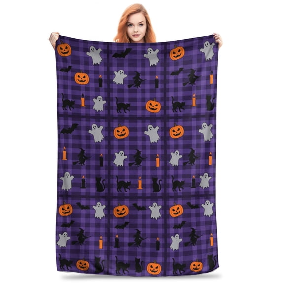 Halloween Throw Blanket, Cozy Checkered Blanket for Fall Decor, Warm Plush Throw for Living Room Sofa Couch Bedroom, Seasonal Home Accent 50x40