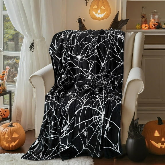 Halloween Throw Blanket Cozy Fleece Spooky Spider Web Blankets Gifts for Women Men Halloween Decoration for Party Sofa Bed Couch 50"X60"