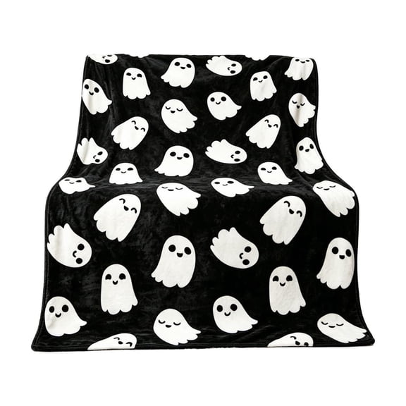 Halloween Throw Blanket, Cute Funny Soft Cozy Ghosts Flannel Throw Blankets for Couch Bed Sofa Halloween Spooky Living Room Decor Black