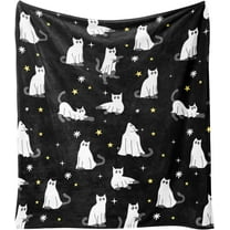 Halloween Throw Blanket with Cute Ghost Cat Design - Gothic Spooky Fleece & Flannel Blanket for Women, Perfect for Home, Dorm, Couch, Bed Decor - 60" x 50"