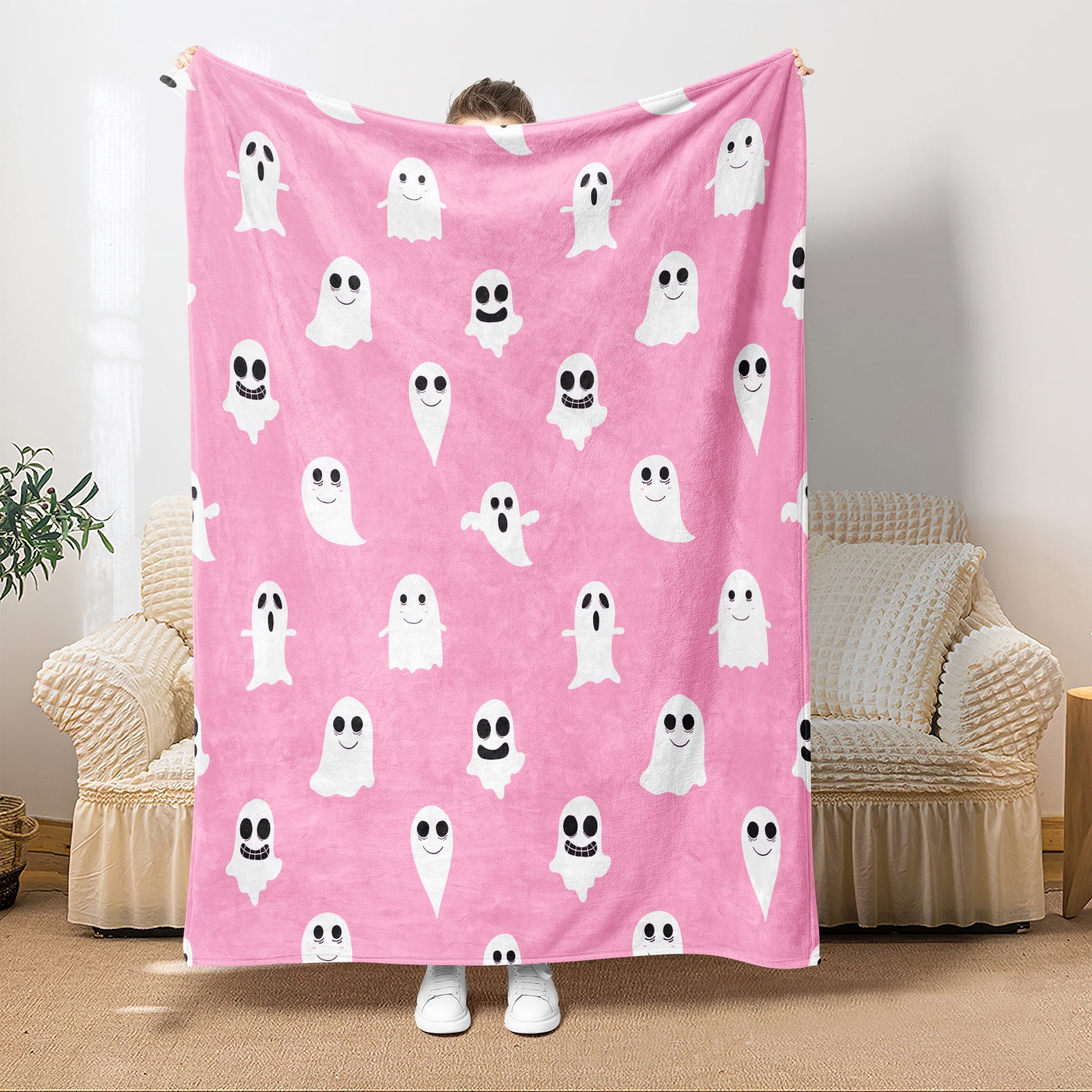 Halloween Throw Blanket Cute Ghost Halloween Spooky Lightweight Cozy 