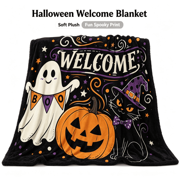 Halloween Throw Blanket Cute Ghost Pumpkin Double Sided Extra Thick & Soft for Sofa Couch Bed Travel Halloween Decorations by MPOISVA