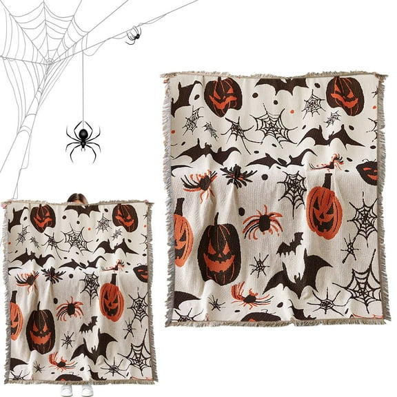Halloween Throw Blanket,Cute Gothic Jack - O' - Lantern Pumpkin Leaves Fleece Blankets,Goth Spooky Gifts for Women Flannel Throw Blanket for Home Living Room Couch Bed Chair or Dorm Decor 71"x51"