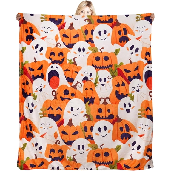 Halloween Throw Blanket, Cute Pumpkin Ghost Blanket for Bedroom and Living Room Decor, for Women, Men, Adults, Friends, Teachers, Cowokers