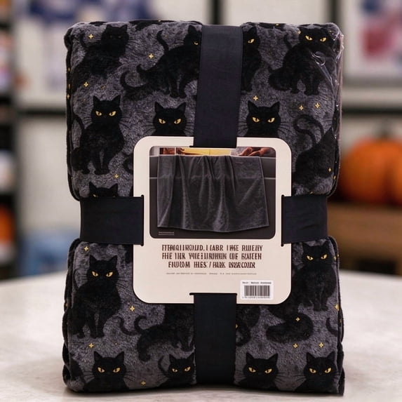 Halloween Throw Blanket with Cute Spooky Embroidery, Cozy Soft Warm Fall Throw for Couch Bedroom Living Room, Ideal Gift Home Decorative Accent(59.1"*70.9",Black Cat)