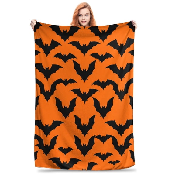 Halloween Throw Blanket Flannel Bat Design All Season Throw Warm Cozy Plush Soft Home Decor for Couch and Bed 50x40