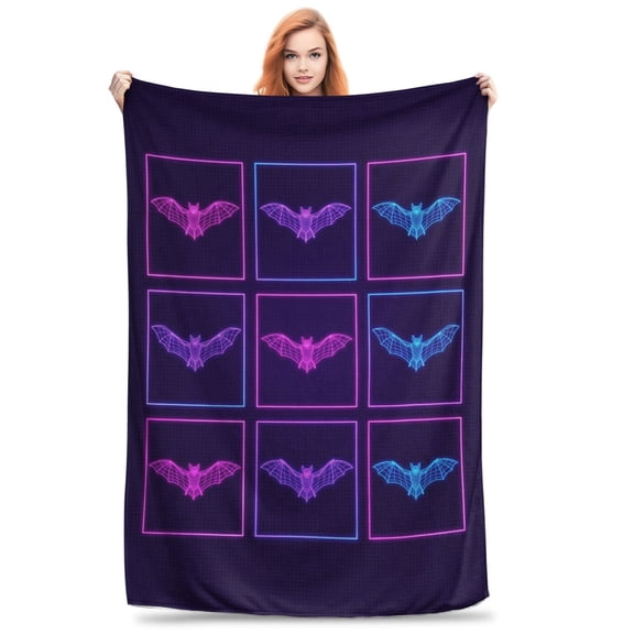 Halloween Throw Blanket Flannel Bat Design All Season Throw Warm Cozy Plush Soft Home Decor for Couch and Bed 50x40