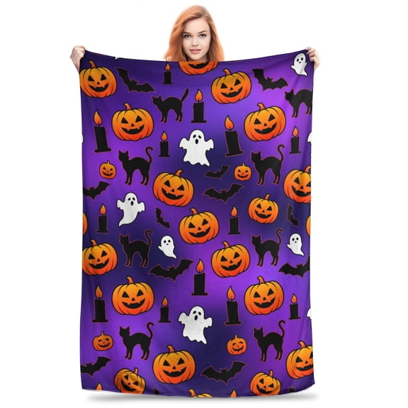 Halloween Throw Blanket Flannel Spooky Checkered Design All Season Throw Soft Warm Fuzzy Home Decor for Couch and Bed 50x40