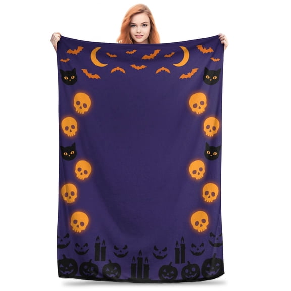 Halloween Throw Blanket Flannel Spooky Checkered Design All Season Throw Soft Warm Fuzzy Home Decor for Couch and Bed 50x40