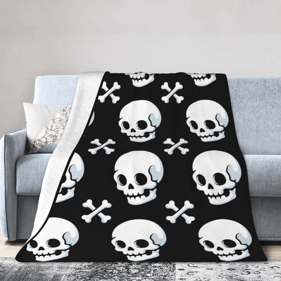 Halloween Throw Blanket Flannel Spooky Skull Bones Design All Season Throw Soft Plush Warm Home Decor for Couch and Bed 50x40