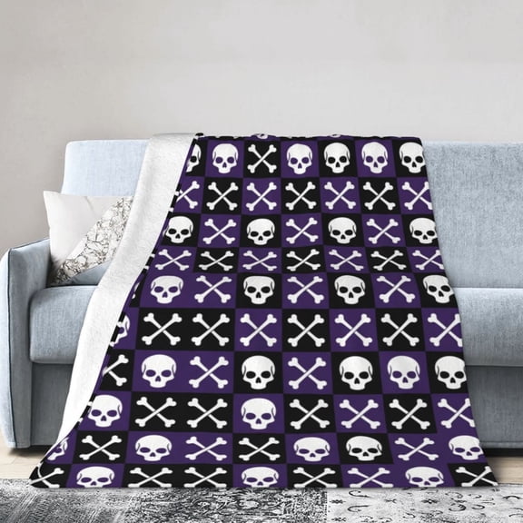 Halloween Throw Blanket Flannel Spooky Skull Bones Design All Season Throw Soft Plush Warm Home Decor for Couch and Bed 50x40
