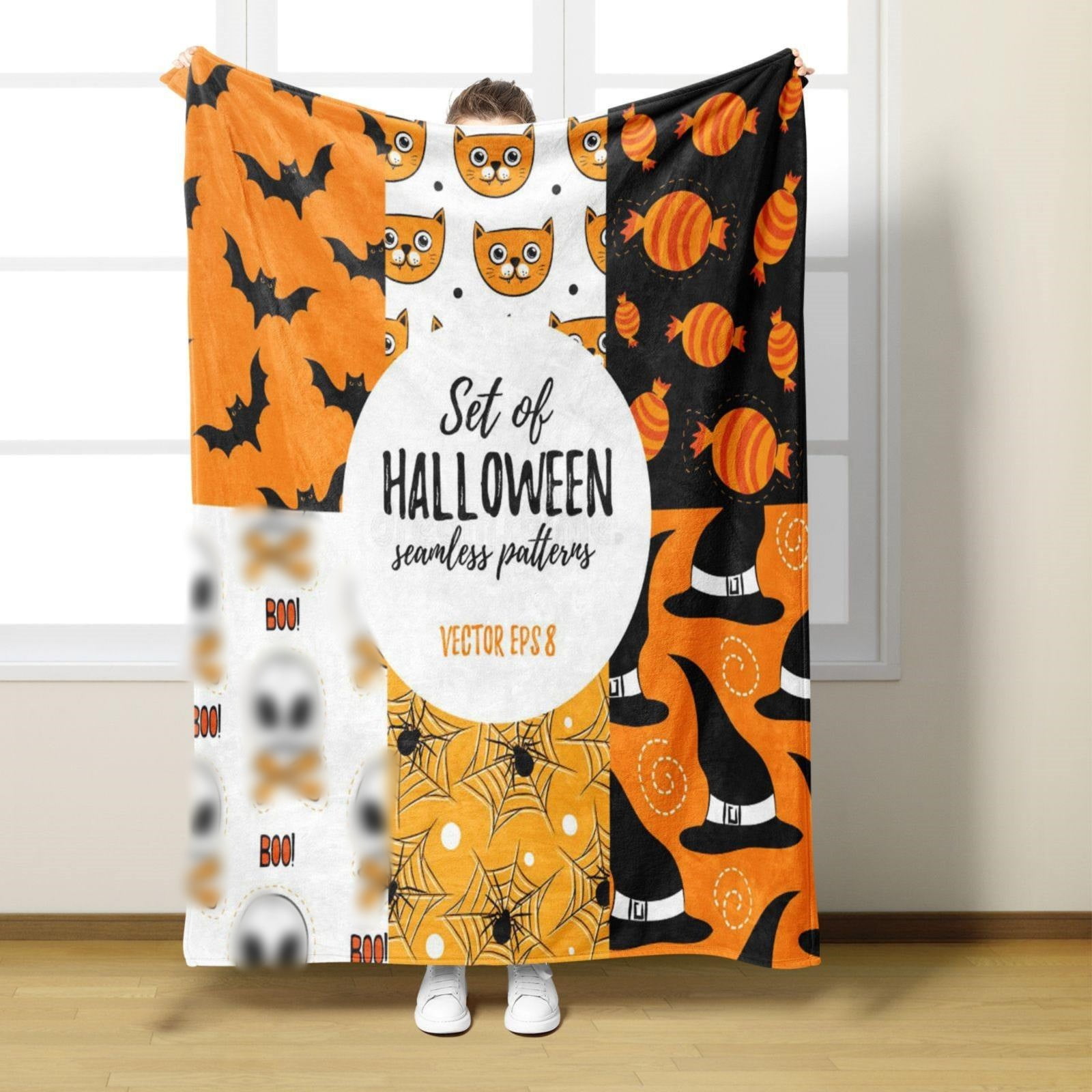 Halloween Throw Blanket For Couch And Bed Hat Black Bats And Decorated