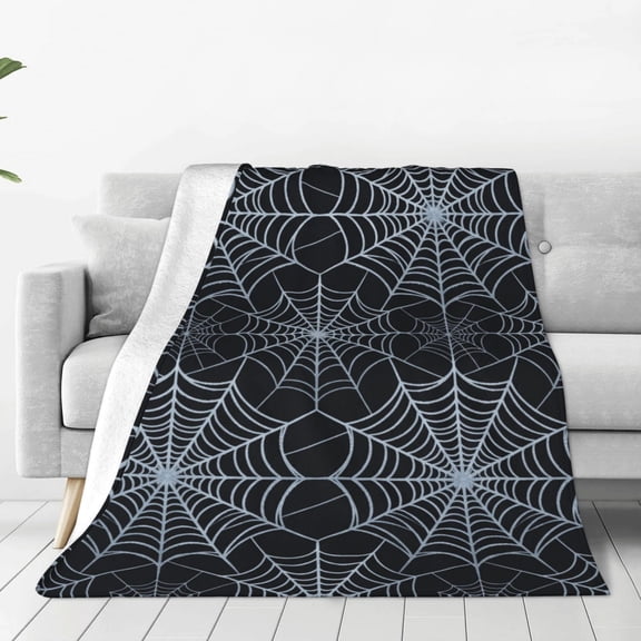 Halloween Throw Blanket, Gothic Spider Web Design, Black Soft Cozy Flannel Throw,Halloween Decor for Couch Sofa Bed Home 50x40