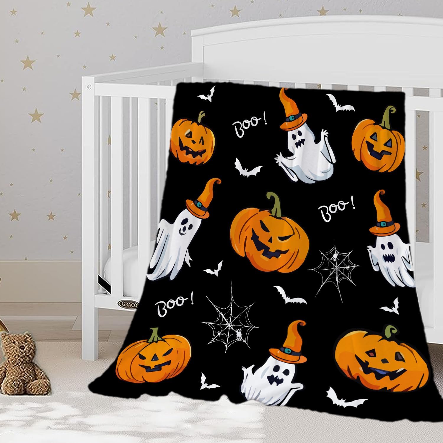 Halloween Throw Blanket Purple Pumpkins Witch Blanket Baby Toddler