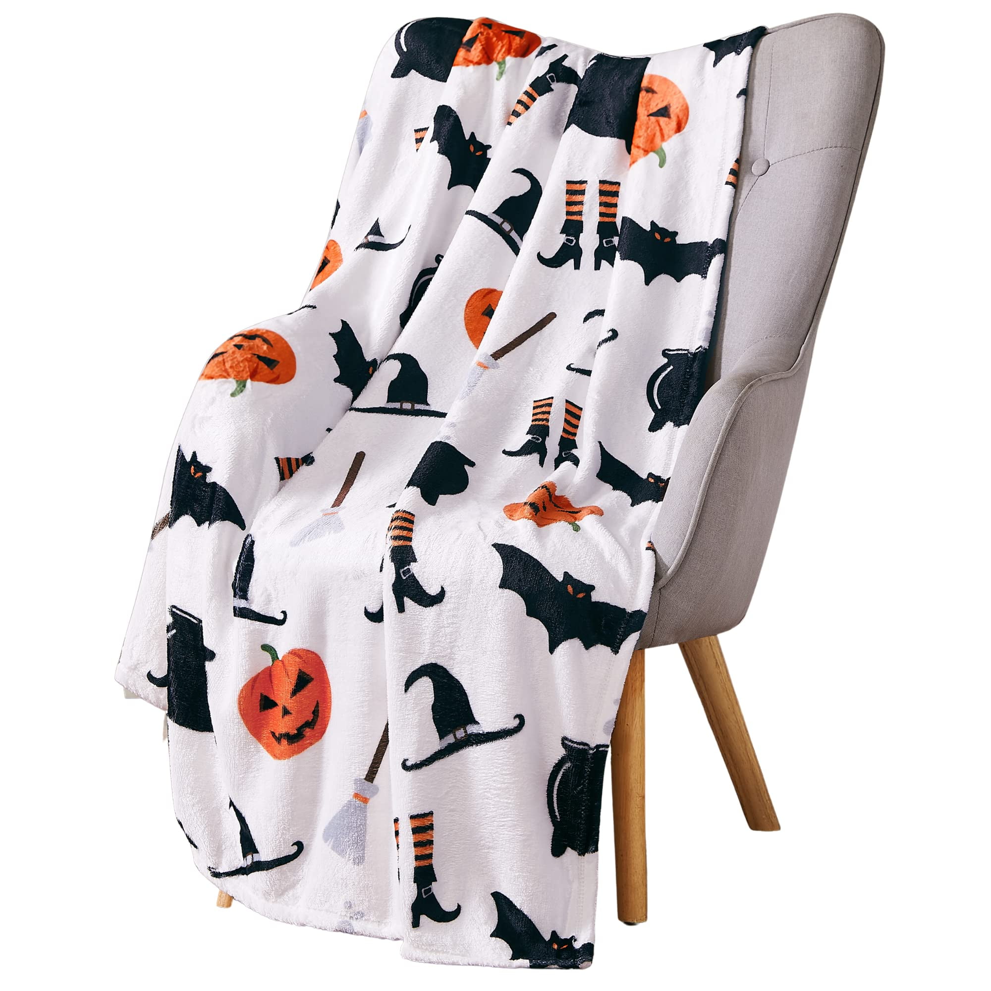Halloween Throw Blanket Lantern Pumpkins with Candy Corn for Sofa Bed