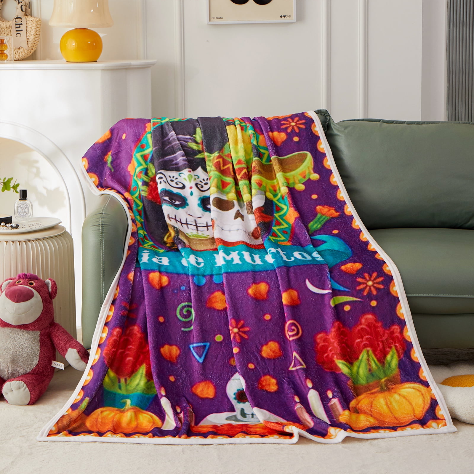 Colorful Halloween Skull Fleece Throw Blanket 60x80 Inches