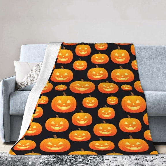 Halloween Throw Blanket, Orange Pumpkin Fall Blanket Cozy Warm Throw for Autumn Home Decor, Living Room Sofa Couch Accent 50x40