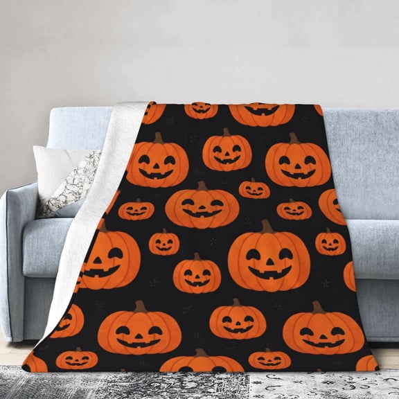 Halloween Throw Blanket | Orange Pumpkin Fall Blanket | Soft, Plush, Warm Black Fall Cabin Throw 50x40