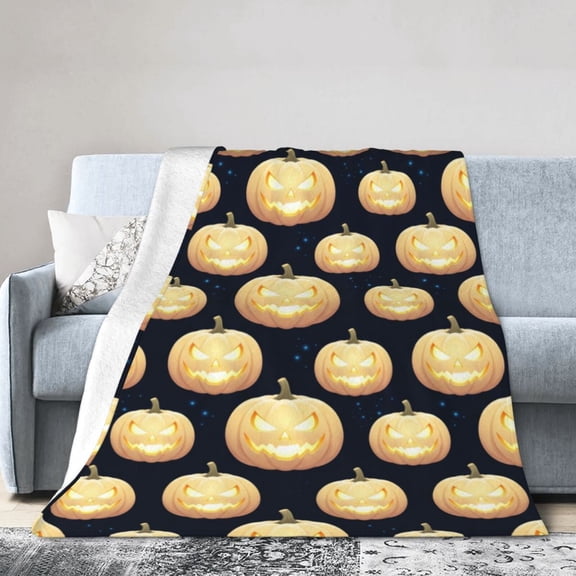 Halloween Throw Blanket | Orange Pumpkin Fall Blanket | Soft, Plush, Warm Black Fall Cabin Throw 50x40