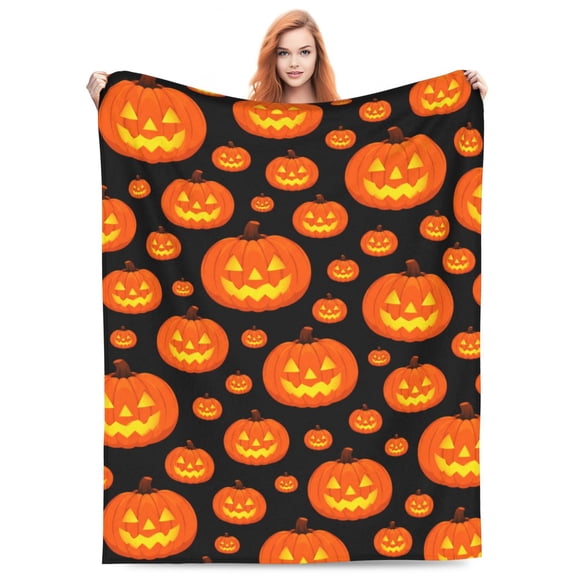 Halloween Throw Blanket | Orange Pumpkin Fall Blanket | Soft, Plush, Warm Black Fall Cabin Throw, (Pumpkin Halloween) 50x40