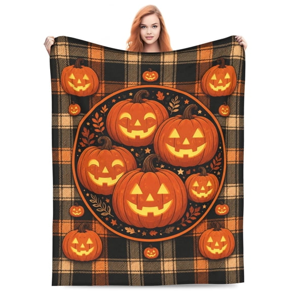 Halloween Throw Blanket | Orange Pumpkin Fall Blanket | Soft, Plush, Warm Black Fall Cabin Throw, (Pumpkin Halloween) 50x40