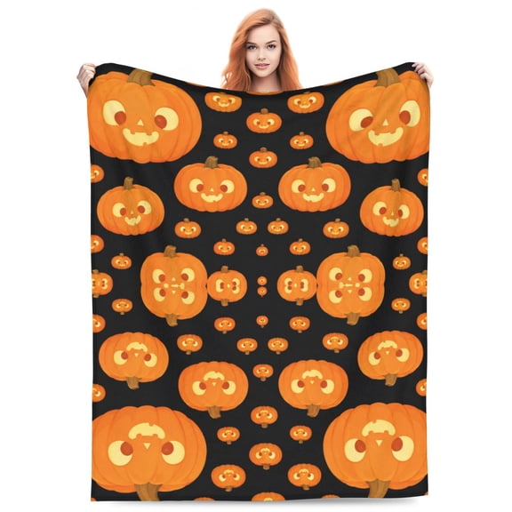 Halloween Throw Blanket | Orange Pumpkin Fall Blanket | Soft, Plush, Warm Black Fall Cabin Throw, (Pumpkin Halloween) 50x40