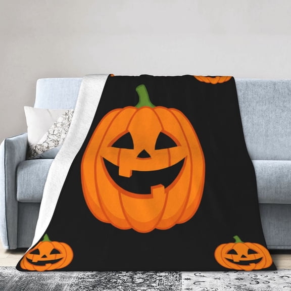 Halloween Throw Blanket, Orange Pumpkin Fall Throw Blanket, Soft Cozy Plush Blanket for Couch Sofa Bed, Halloween Home Decor 50x40