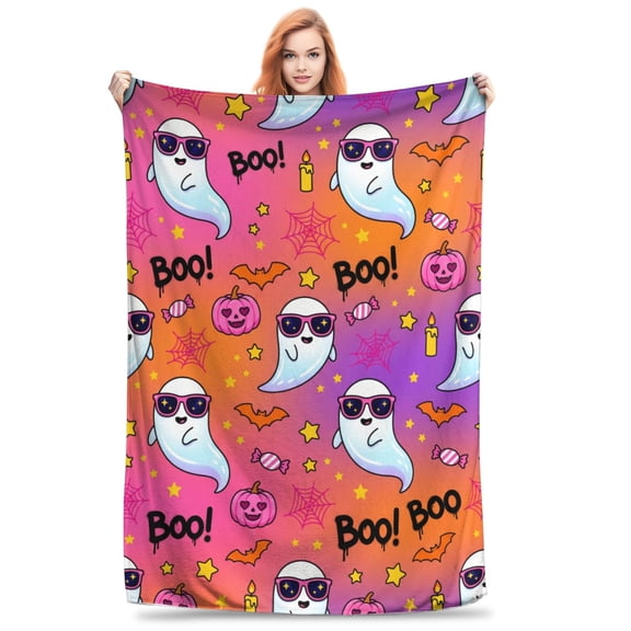 Halloween Throw Blanket Pink Ghost Boo Blanket Fun and Cute Flannel Soft Warm Throw Blanket for Sofas 50x40