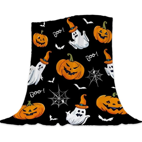 Halloween Throw Blanket Pumpkin Ghost Throw Blanket Black Spooky Blanket Decorative Lightweight Fuzzy Soft Plush Fleece Blankets and Throws Lap Couch Sofa Bed Blanket 50x60