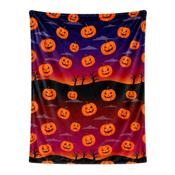 Halloween Throw Blanket | Pumpkin Patch Soft Plush | Cozy Warm Fall Cabin Couch Throw | Autumn Harvest Decor 50x40