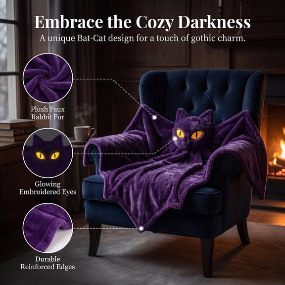 Halloween Throw Blanket Purple Bat Wing Extra Thick & Soft Fuzzy for Sofa Couch Bed Indoor Halloween Decorations by MPOISVA