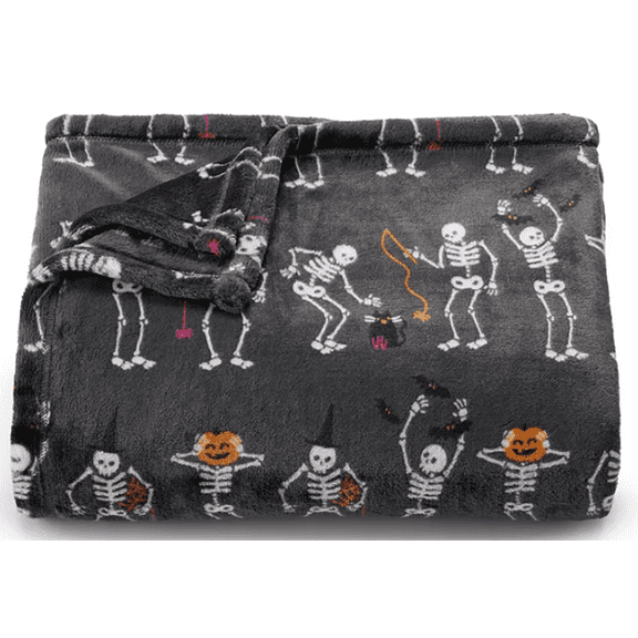 The Big One Oversized Plush Halloween Skeletons Throw Blanket - 5'x6' Black