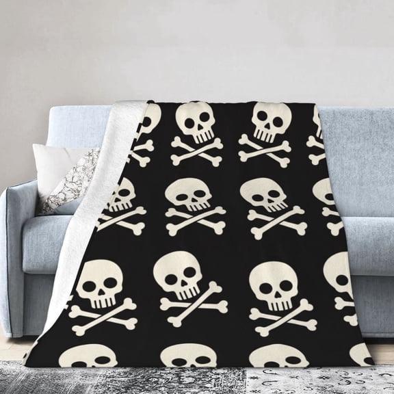 Halloween Throw Blanket, Skull & Bones Throw Blanket, Halloween Themed Soft Cozy Plush Blanket, Spooky Black Design Blanket for Couch Bed Sofa 50x40