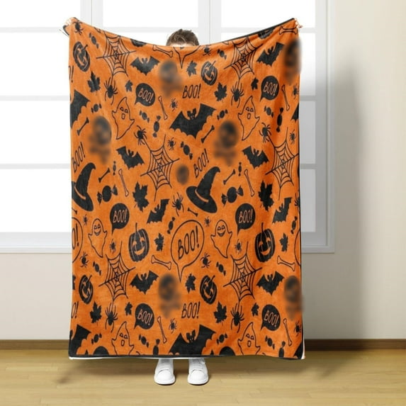 Halloween Throw Blanket Skull Pumpkin Face Throws 150*200 Spooky Spider Webs Trick or Treat Flannel Blankets Decoration