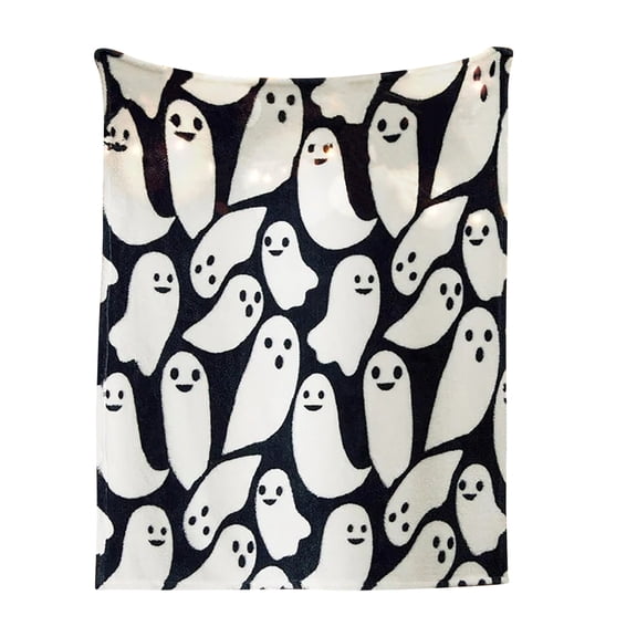 Halloween Throw Blanket Soft Lightweight Flannel Fleece Blanket with Ghost Pattern Gothic Horror Style for Sofa Bed Couch