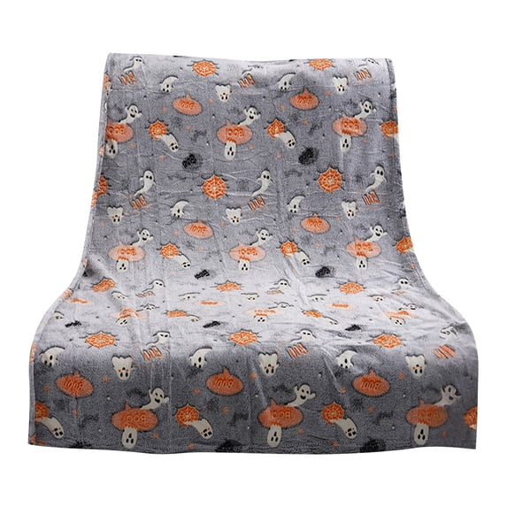 Halloween Throw Blanket - Soft Plush Gray Ghost Spiderweb Blanket - Cozy Flannel Halloween Decorations for Party, Sofa, Bed, Living Room, 59x79in