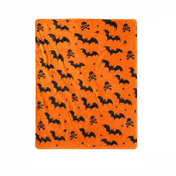 Halloween Throw Blanket, Soft Plush Halloween Bat Skull Blanket, 1 Pack 59.1 x 39.4 Inch Holiday Decor Blanket, Cozy Lightweight Blanket for Couch Bed Halloween Party Favor Gifts for Kids Adults