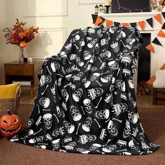 Halloween Throw Blanket - Soft Plush Spider Webs Bat Pumpkin Blanket - Cozy Flannel White Halloween Decoration for Party Sofa Bed Living Room 50"x60"