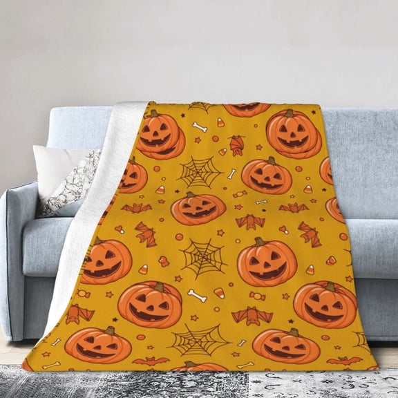 Halloween Throw Blanket - Soft Plush Spider Webs Bat Pumpkin Blanket - Cozy Flannel White Halloween Decoration for Party Sofa Bed Living Room 50x40