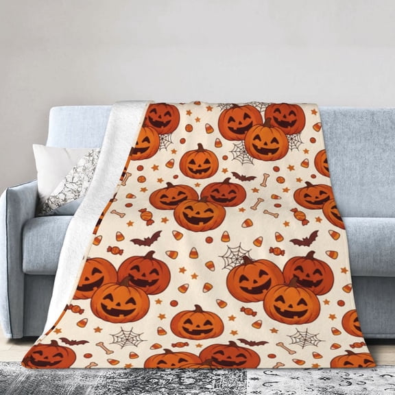 Halloween Throw Blanket - Soft Plush Spider Webs Bat Pumpkin Blanket - Cozy Flannel White Halloween Decoration for Party Sofa Bed Living Room 50x40