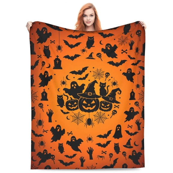 Halloween Throw Blanket, Spooky Bat Print Aesthetic, Soft Cozy Warm Plush Flannel Blanket for Bedroom Sofa Party Decor 50x40