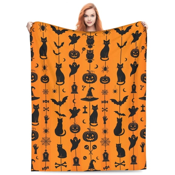 Halloween Throw Blanket, Spooky Bat Print Aesthetic, Soft Cozy Warm Plush Flannel Blanket for Bedroom Sofa Party Decor 50x40