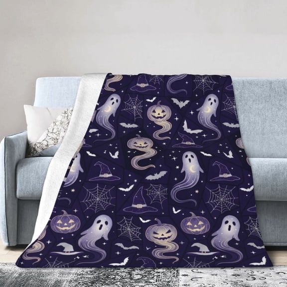 Halloween Throw Blanket, Spooky Pumpkin Ghosts Fall Decor, Soft Cozy Plush Flannel Blanket for Sofa Couch Bed,All Seasons 50x40